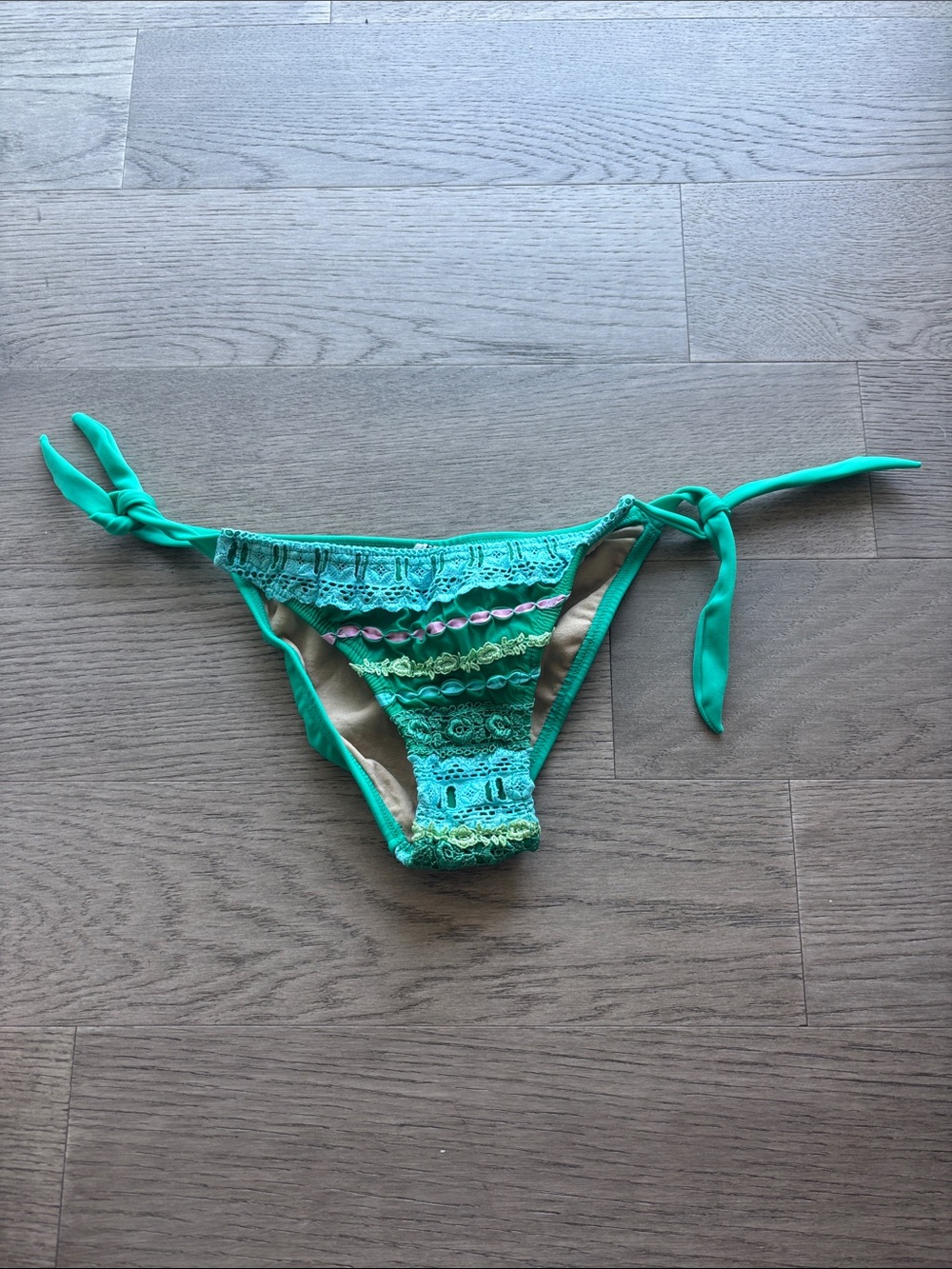 Women’s Green Crochet Tie-Side Bikini Bottom